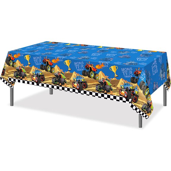 TRHOO-3 Pieces Monster Truck Party Tablecloth Monster Truck Party Table Cover Monster Machine Table Cover Disposable Plastic Truck Tablecloth for Cars Theme Birthday Party Decorations Supplies, 54x87