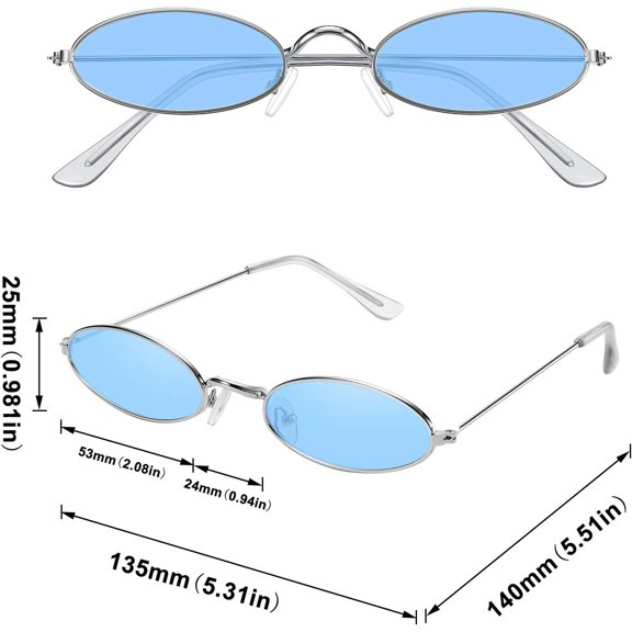 TRHOO-3 Pieces Vintage Oval Sunglasses Retro Slender Metal Frame Oval glasses Small Vintage Sunglasses Candy Colors for Men Woman