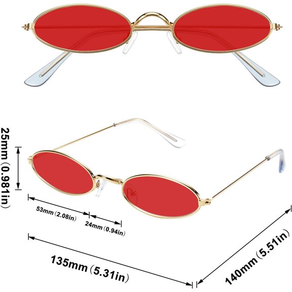 TRHOO-3 Pieces Vintage Oval Sunglasses Retro Slender Metal Frame Oval glasses Small Vintage Sunglasses Candy Colors for Men Woman