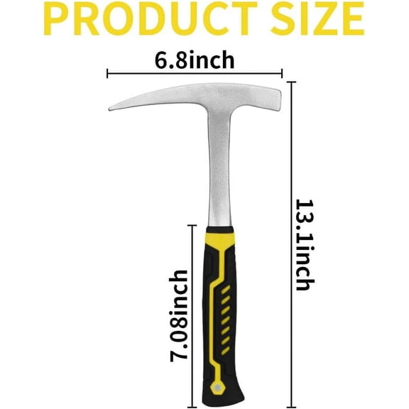 TRHOO-30.33oz-13 inch pointed rock excavation hammer, rock excavation tool, steel hammer, brick and stone hammer suitable for rock excavation, geological research, fossil minerals (Yellow Stone Hamme
