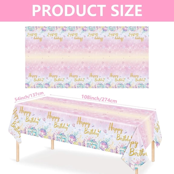 TRHOO-3Pcs Mermaid Birthday Tablecloths Sea Theme Mermaid Party Table Cloth Disposable Plastic Waterproof Table Covers for Kids Girls Under The Sea Baby Shower Birthday Party Supplies 54"x108"