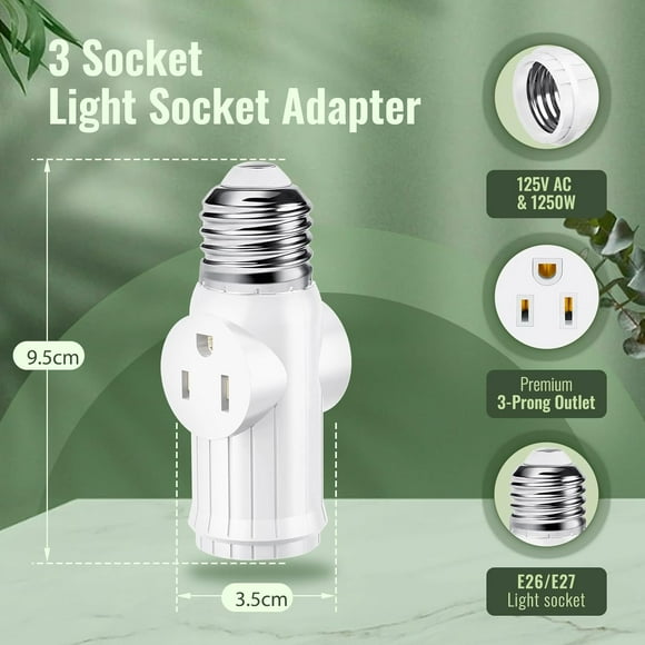 TRHOO-(4 Packs) Light Bulb Plug Adapter, Screw in E26 E27 Light Socket to Plug Adapter for Expanding 3&2 Prong Sockets, Safety Performance Light Socket Adapter for Patio, Garage, Porch (White)