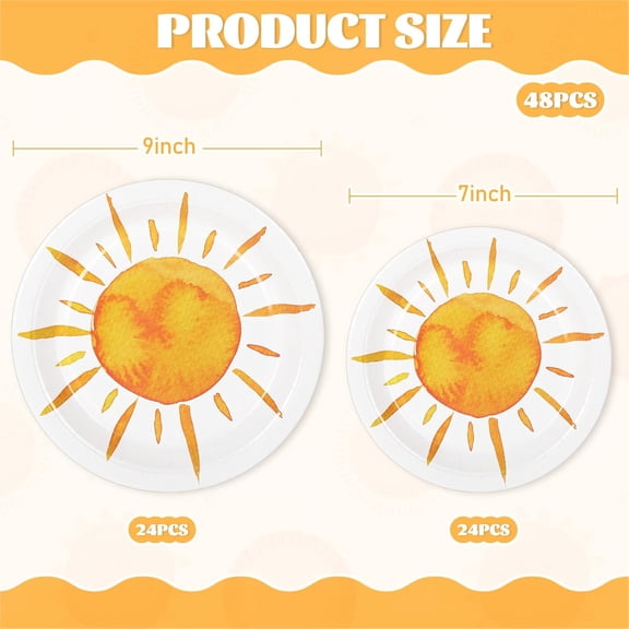 TRHOO-48Pcs Boho Sun Paper Plate Hippie Sunshine Disposable Plate First Trip Around The Sun Dessert Dinner Plate Tableware for Party Supplies Table Decor