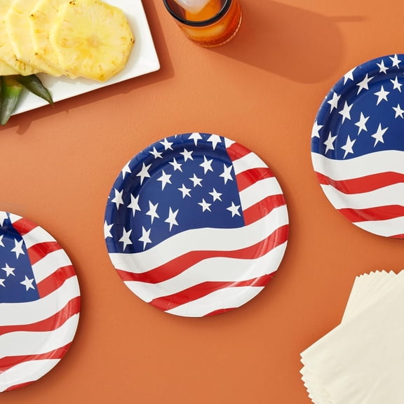 TRHOO-4th of July Plates, 9 inch Patriotic Dinnerware Tableware for BBQ, American Flag Party Supplies, Pack of 80