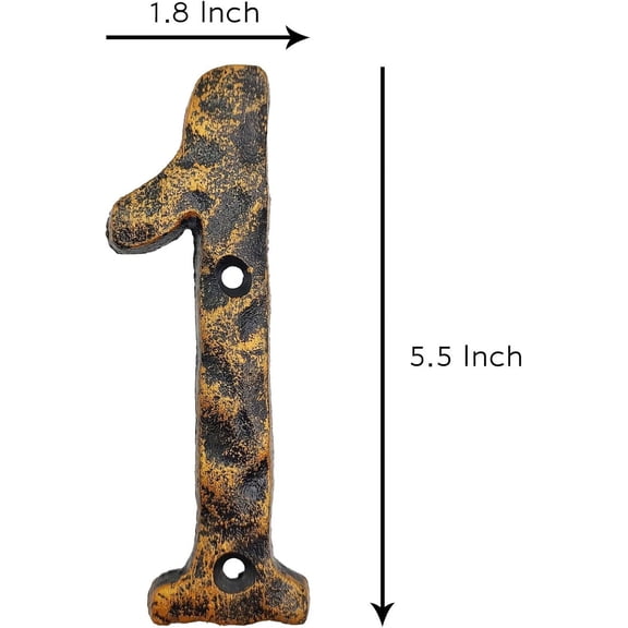 TRHOO-5.5 Inch House Address Numbers- Solid Cast Iron Metal Door Gate Number- Unique Hammer Appearance with Individual Irregular Handcraft Antique Brass Finish-Number 1