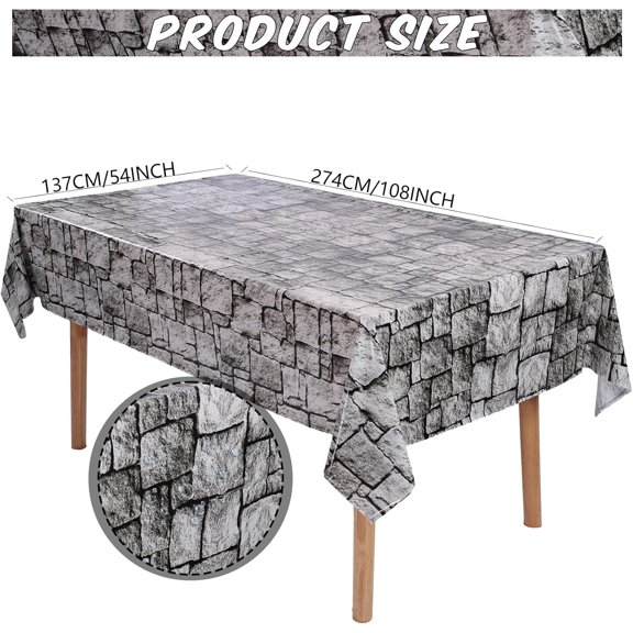 TRHOO-5 Packs Stone Wall Tablecloth 54 x 108 Inch Halloween Brick Wall Table Covers Medieval Table Decoration Disposable Plastic Castle Knight Table Cloth Backdrop for Birthday Party Stone Wallpaper