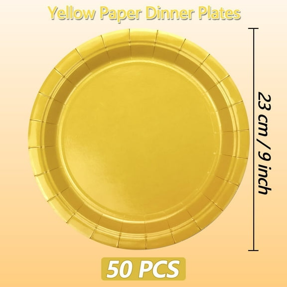 TRHOO-50Pcs Yellow Paper Plates - 9 Dark Yellow Plates Bulk Dinner Plates Disposable Round Sun Plates for Daily Use Holiday Picnic Celebrations Yellow Party Decorations