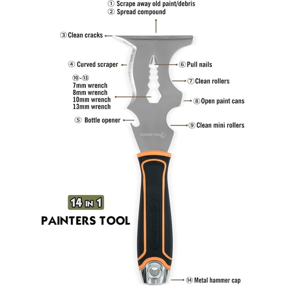 TRHOO-5PC Drywall Repair Knife Set - Include Putty Knife Needed for Drywall Work(Stiff Blade Scraper,Pry Bar,14-1 Mutil Painter's tool,3"6"Flexible Putty Knife)