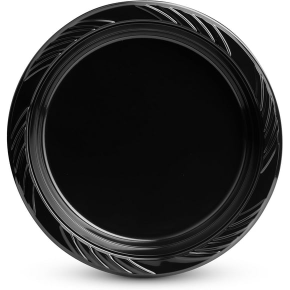 TRHOO-6 Inch Black Plastic Plates 100 Bulk Pack - Disposable Cake Plates for Dessert & Appetizers, BBQ, Party, Travel and Events, Microwavable Recyclable