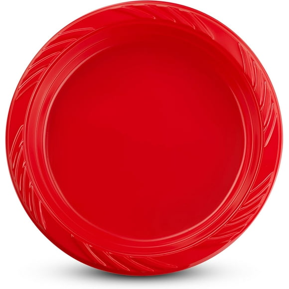 TRHOO-6 Inch Red Plastic Plates 100 Bulk Pack - Disposable Cake Plates for Dessert & Appetizers, BBQ, Party, Travel and Events, Microwavable Recyclable