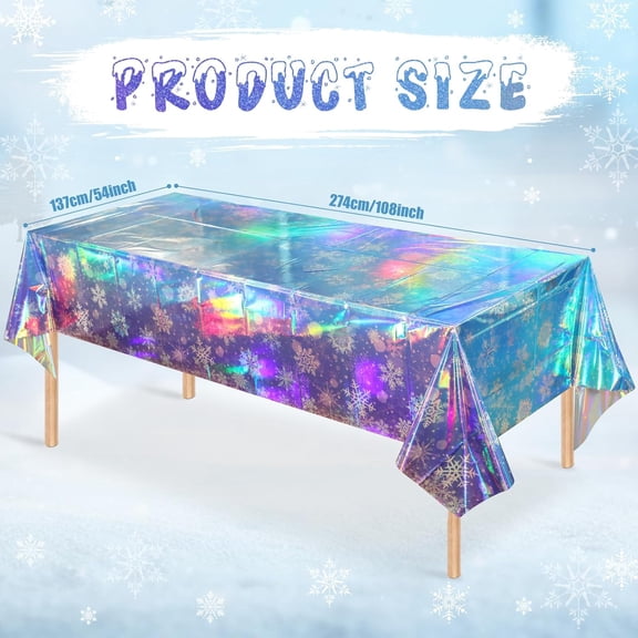 TRHOO-6 Pack Iridescent Winter Snowflake Plastic Tablecloth Decorations, Holographic Blue and Purple Snowflake Winter Wonderland Disposable Table Cover for Winter Holiday Birthday Decorations, 54x108