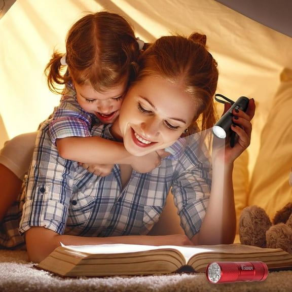 TRHOO-7-Pack 9 LED Mini Flashlight Set, Compact Portable Torch Assorted 7 Colors, Perfect for Class Teaching, Camping, Hiking, Hurricane Supplies, Kids Gift, Lanyard and 21 AAA Battery Included