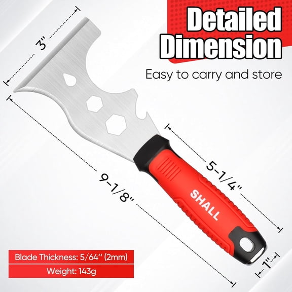 TRHOO-8-In-1 Paint Scraper, Stainless Steel Paint Remover Scraper Tool, Putty Knife with Hammer End and Comfort Handle, Metal Spackle Scraper for Removing Drywall Paint, Caulk, Wood, Wallpaper