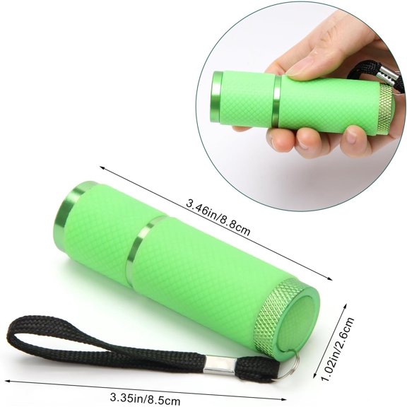 TRHOO-9 LED Glow in Dark Flashlights, Rubber Coated Small Flashlights with Straps, Portable Handy Lights for Camping, Hiking, Indoor, Assorted Colors (Green)