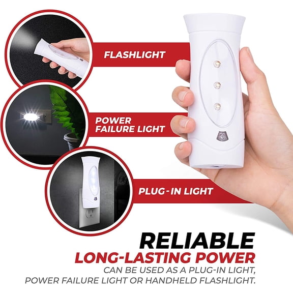 TRHOO-Amerelle LED Emergency Lights For Home Power Failure, 3 Pack - Triple Function Power Failure Light and Plug In Flashlight Combo, With Rechargeable Battery - Be Snow Storm & Hurricane Ready (711