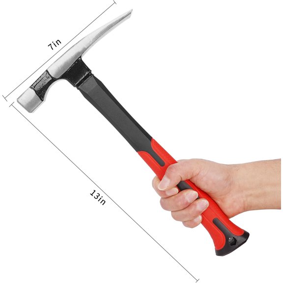 TRHOO-Bricklayer's Hammer Mason's Hammer - 16 oz Masonry Tool with Forged Steel Construction & Shock Reduction Grip