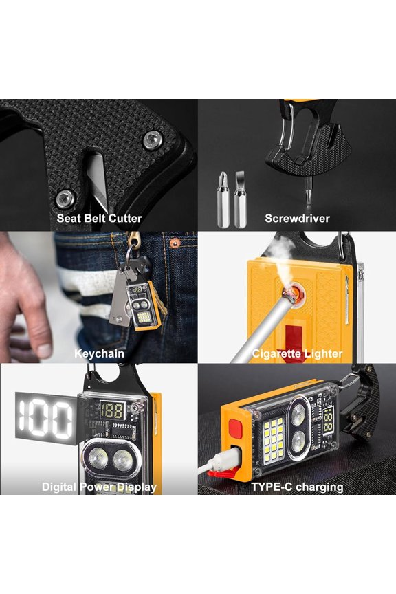 TRHOO-COB Keychain Work Light, LED Multi-Use Digital Power Disaplay Key Chain Light for Mechanics, USB C Rechargeable Small Flashlight, 8 Light Modes Light for Emergency Working Car Repair