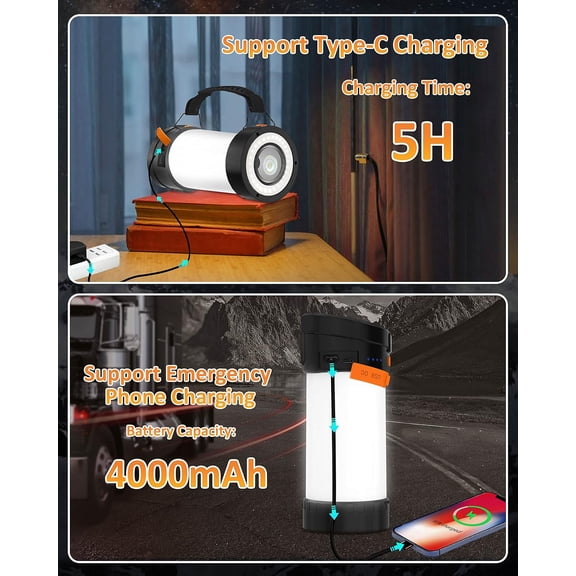 TRHOO-Camping Lantern Rechargeable, 4000mAh Battery Operated Lamp, Outdoor LED Camping Lantern,10 Light Modes,Tent Light Reading Lamp Flashlight for Power Outages,Hurricane,Emergency, Camping,Home