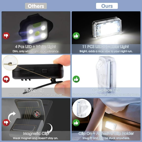 TRHOO-Clip On Running Lights for Runners LED Hands Free Flashlight Night Safety Lamp for Dog Walking Jogging Hiking Running Gear Accessories USB Rechargeable RGB Pack of 4