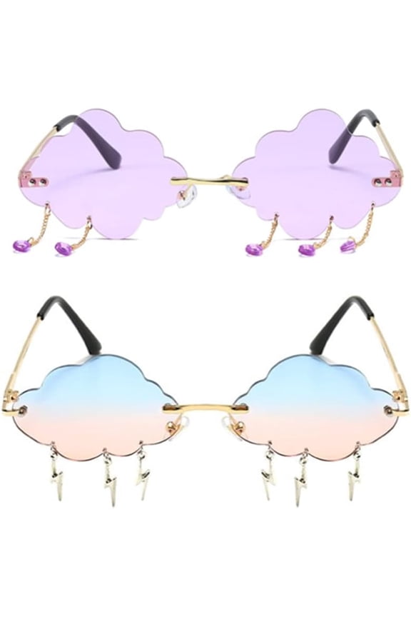TRHOO-Cloud lightning Sunglasses for Women/Men Rimless Wave Glasses Eyewear for Party Rimless Sun glasses
