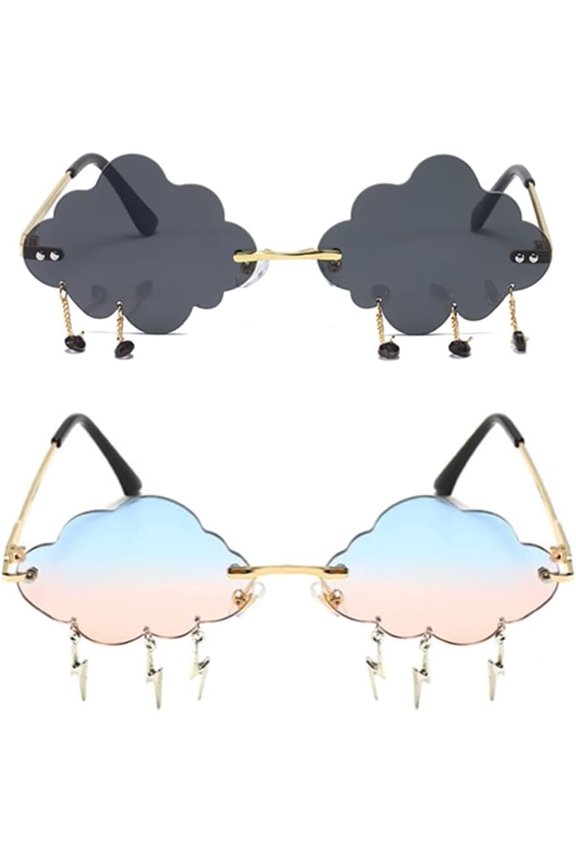 TRHOO-Cloud lightning Sunglasses for Women/Men Rimless Wave Glasses Eyewear for Party Rimless Sun glasses