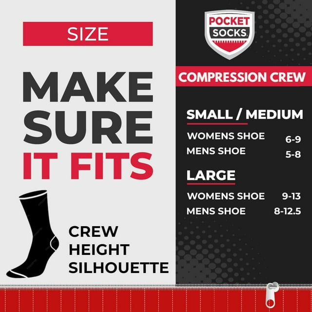 TRHOO-Compression Crew Socks - Anti pickpocket Zipper Socks with Pockets - 9mmHg - 12mmHg Light Compression