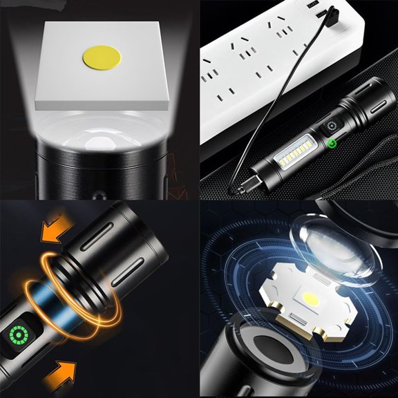 TRHOO-DPZTT Pocket Rechargeable Flashlights 10000 High Lumens,Led Small Flashlight with COB Light7 Modes,IP55 Waterproof Outdoor Portable Led Rechargeable Zoom Flashlight