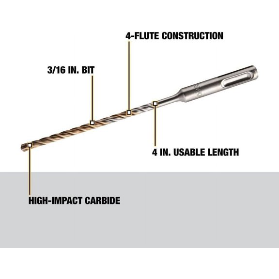 TRHOO-DeWalt DW5503 DeWalt 3/16" x 4" x 6-1/2" Solid Rock Carbide SDS+