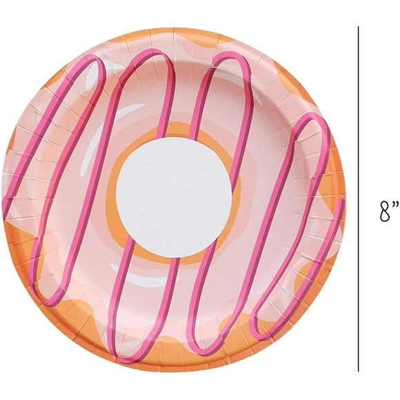 TRHOO-Donut Paper Plates - 60-Count Small Disposable Colorful Cute Party Plates in 6 Assorted Theme Designs - Party Supplies for Birthday, Dessert, Tea Party - 8" x 8" (Donut)