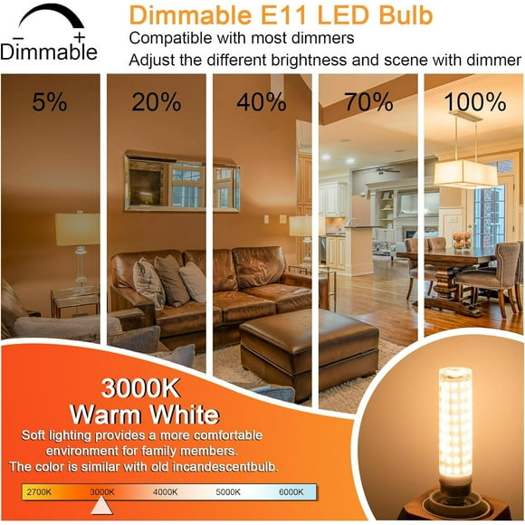 TRHOO-E11 Led Bulb 100w Equivalent, JDE11 120v 100w Led Bulb Dimmable, 3000K Warm White, 10W T4 E11 Bulbs for Chandeliers, Ceiling Fan, Table Lamps, 2 Pack