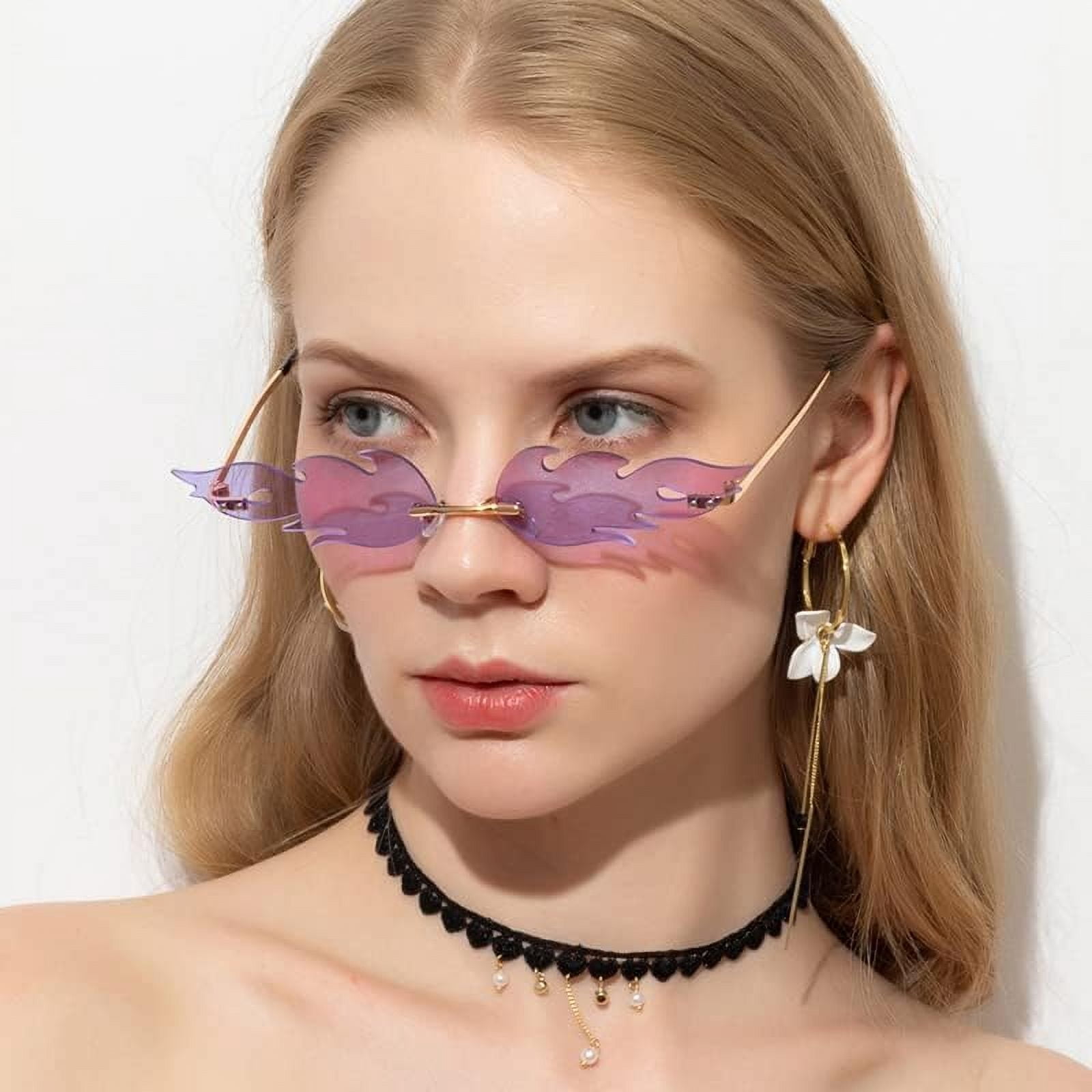Sunglasses For Women Men Rectangle Vintage glasses Fashion Flame Metal Sunglass Retro 1990 main image 3