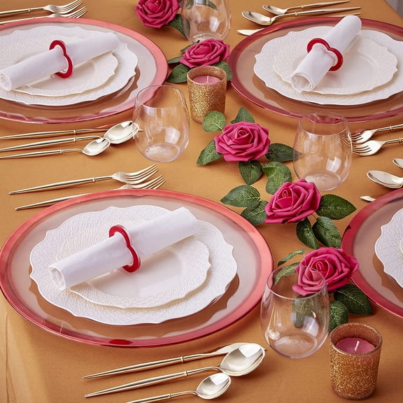 TRHOO-Floral Embossed Plastic Plates for Party, Disposable Dinner Set 7.5", Fine China Look Dishes for Baby Showers, Birthdays, Weddings - Cream - Harmony Collection, Dessert Plates (20 PC)