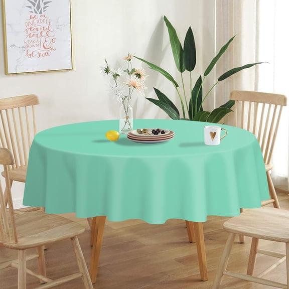 TRHOO-Fresh Mint Round Tablecloth 6 Pack, 84 Inch Plastic Table Cover Disposable for Parties
