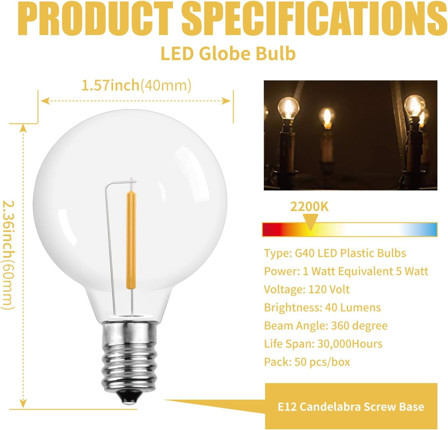 Led String Light Bulb Types TRHOO-G40 LED String Light Bulbs,1.57 Inch Plastic LED Globe Patio ...
