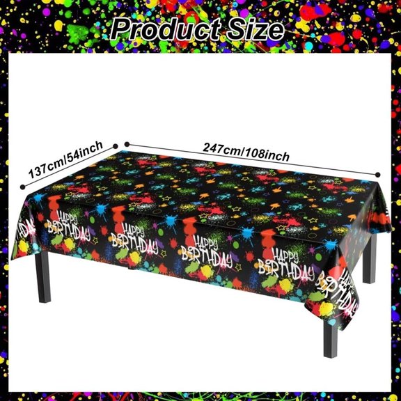TRHOO-Happy Birthday Tablecloth, Colorful Table Cloth Rectangle, Paint Splatter Graffiti Birthday Table Cover Disposable for Kid Adults Birthday 54x108 inch