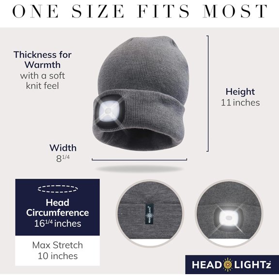 TRHOO-Headlightz by Roq Innovation - Beanie with Light, Unisex LED Beanie Hat with Light Built in, Rechargeable