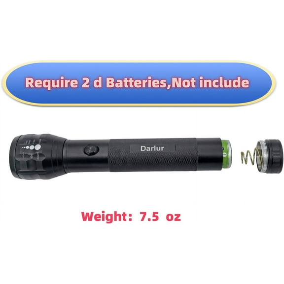 TRHOO-Heavy Duty LED Flashlight, 2-Cell D Battery Big Flashlights, Aluminum Alloy3 Light Modes, high Lumen Zoomable Adjustable Focusfor Home Outdoor and Emergency Power Outages 3 Pick