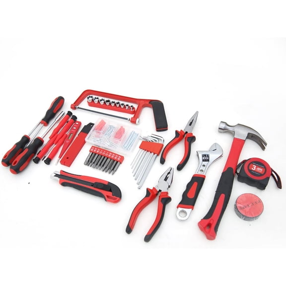TRHOO-Household Tools Kit Essential Home Repair Set with Plastic Toolbox Ideal for College Students, Home Use & More