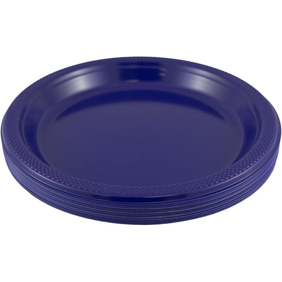 TRHOO-JAM PAPER Round Plastic Party Plates - Large - 10 1/4 inch - Navy Blue - 20/Pack
