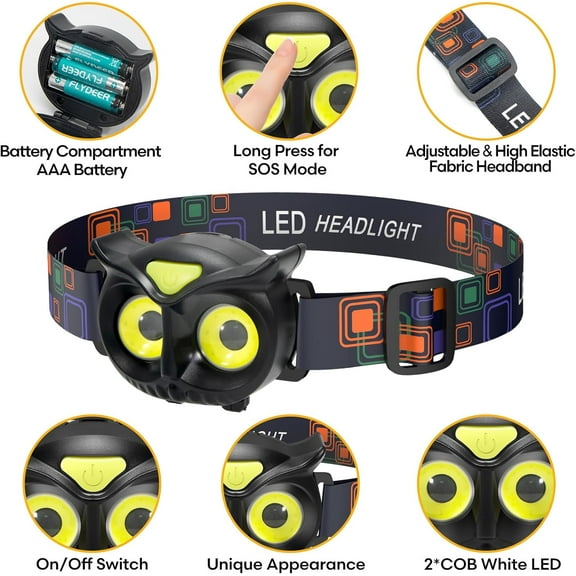 TRHOO-Kids Headlamp,LED Head Lamp with 4 Modes,IPX5 Waterproof Head Lights for Forehead,Head Flashlight for Adults and Kids Outdoor Camping Hiking Running,3 AAA Batteries Included