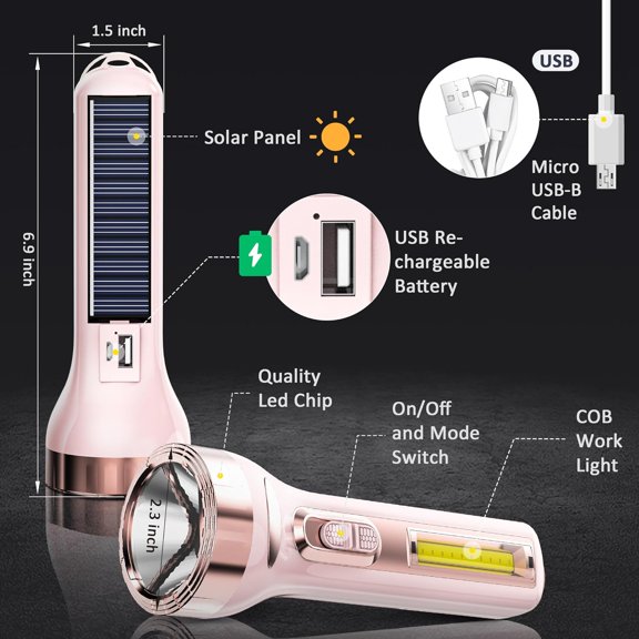 TRHOO-LED Flashlights, Bright Flashlights for Emergencies, Camping, Hiking, Walking, Home 3 Modes Flash Light with COB Work Light, Capable to Recharge Mobile Devices,fl-LL-5898-p-n-0