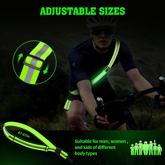 TRHOO-LED Reflective Belt Sash,6 Lights Colors & 3 Light Modes High Visibility Night Rechargeable Safety Belt Adjustable Reflective Running Gear for Men Women Running Cycling Walking and Dog Walking