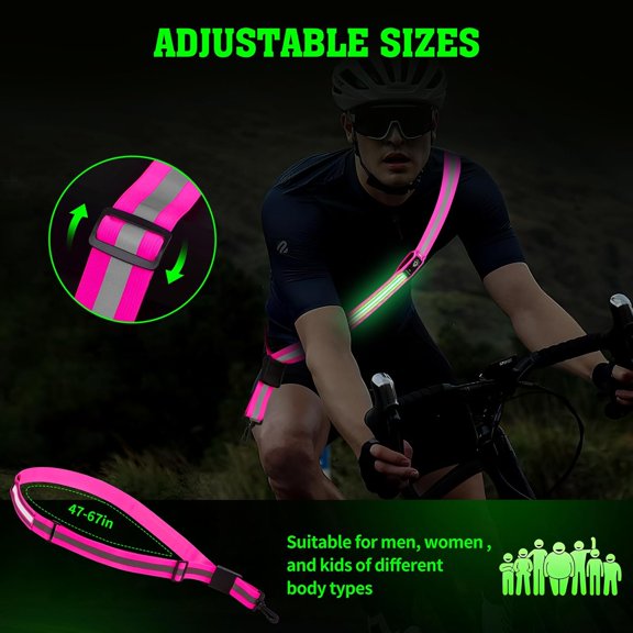 TRHOO-LED Reflective Belt Sash,6 Lights Colors & 3 Light Modes High Visibility Night Rechargeable Safety Belt Adjustable Reflective Running Gear for Men Women Running Cycling Walking and Dog Walking