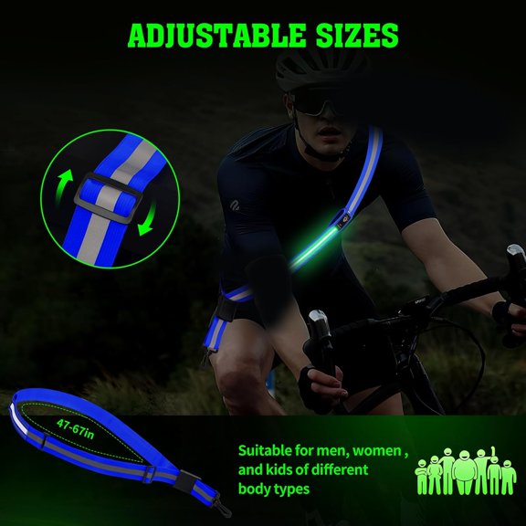 TRHOO-LED Reflective Belt Sash,6 Lights Colors & 3 Light Modes High Visibility Night Rechargeable Safety Belt Adjustable Reflective Running Gear for Men Women Running Cycling Walking and Dog Walking