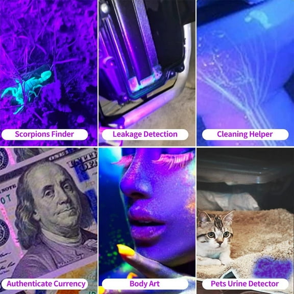 TRHOO-LED UV Flashlight Rechargeable, Mini UV Light, Blacklight FlashlightsBlack Light Flashlight Mini, LED UV Torch 2 in 1 UV Blacklight and White Lights