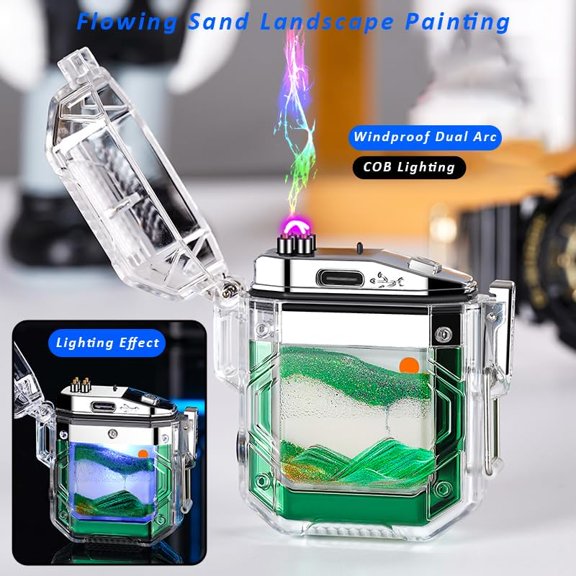 TRHOO-Lighters Dual Arc Lighter with Flashlight Waterproof Rechargeable Windproof Waterproof Flameless Transparent Double Arc USB Lighter Good for Cigarette Outdoor Camping Hiking (Silver)