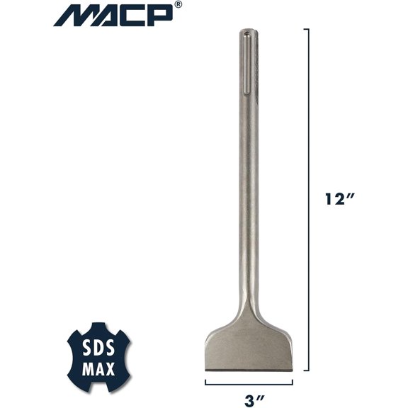 TRHOO-MACP Heavy Duty 3-in Wide SDS Max Scaling Chisel for Concrete Tile Removal, Compatible with SDS Max Hammers, 3" Wide 12" Length