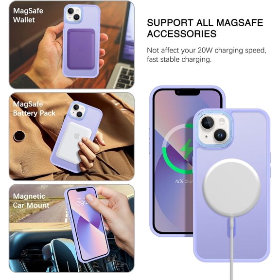 TRHOO-Magnetic for iPhone 13 Case & iPhone 14 Case [Compatible with Magsafe] Translucent Matte Phone Case iPhone 13/14 Slim Shockproof Women Men Protective Cover for iPhone 13/14 6.1", Lavender