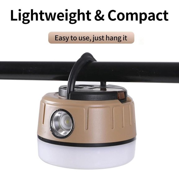 TRHOO-Mini LED Camping Light, USB Rechargeable Portable Waterproof Tent Light, Lightweight Floodlight Multi-Functional Lighting Flashlight Lanterns for Emergency Situations Beige