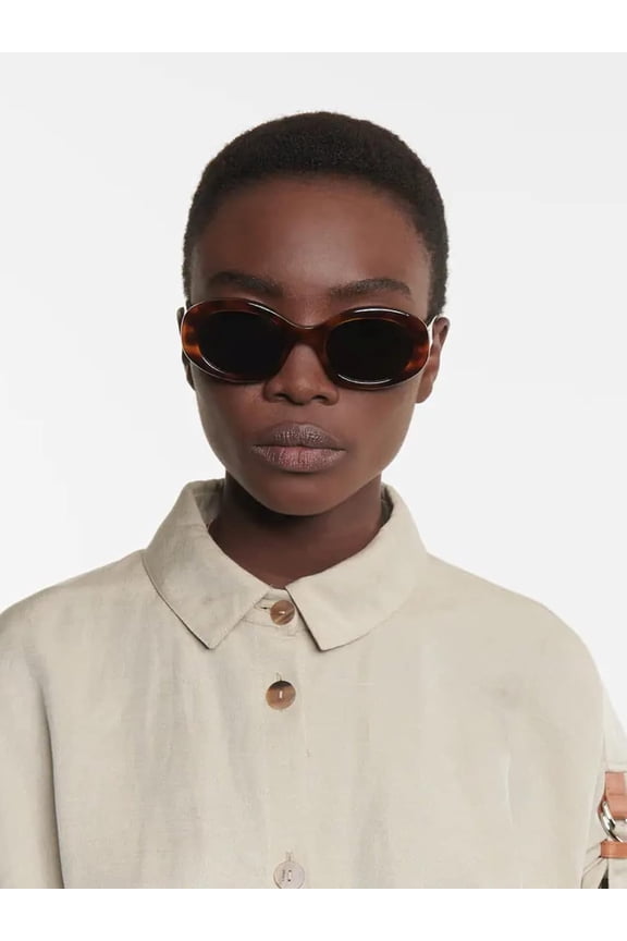 TRHOO-Modern Thick Oval Sunglasses for Women Fashion Clout Goggles Retro Narrow Chunky Sun Glasses Gradient Shades Round 90s (Leopard/Grey)